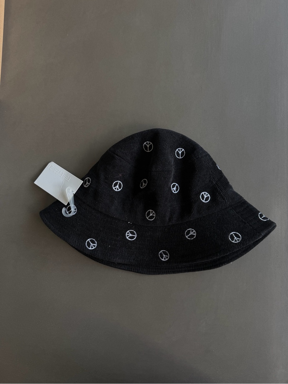 Forever 21 Black Corduroy Peace Sign Bucket Hat NWT - Vintage